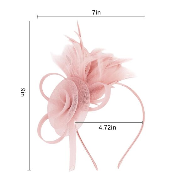 9433 Fascinators Hat For Women Pink Tulle Tea Party Headband With Feather main image 7